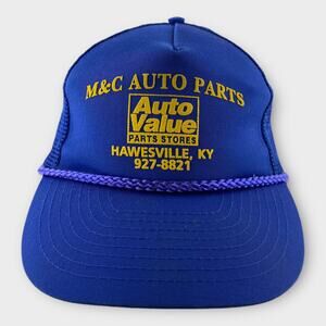 Vintage Blue & Yellow Trucker Hat M&C Auto Parts Auto Value Kentucky Nissun